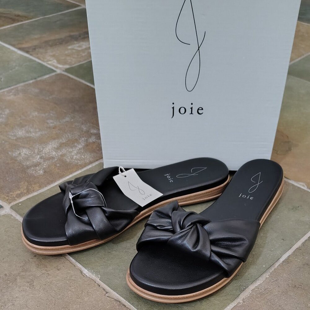 New Joie Leather Knotted Slip on Sandals Black